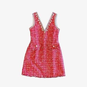 Tweed Sleeveless Mini Red Dress